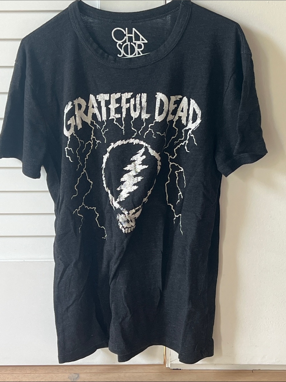 Grateful Dead Black Tee with White Lightning Skull Graphic